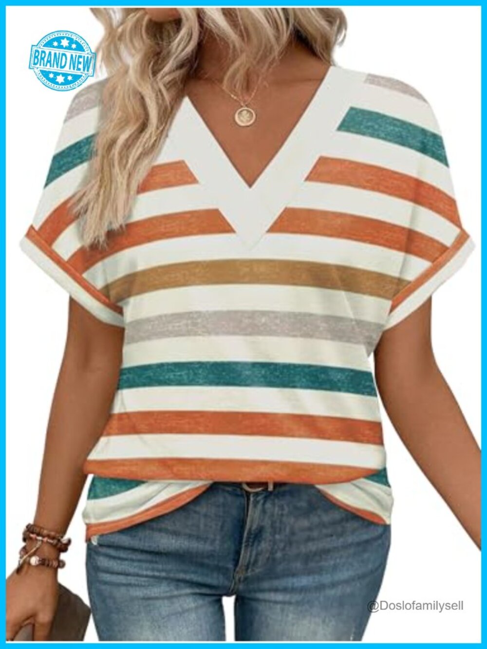 Womens V Neck Rolled Short Dolman Sleeve T-Shirt Loose Fit Summer Casual Top